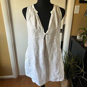 Eileen Fisher White Linen Tie-Back Tunic Top
